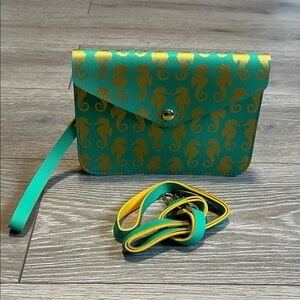 Elegant Green and Gold Seahorse Crossbody Bag
